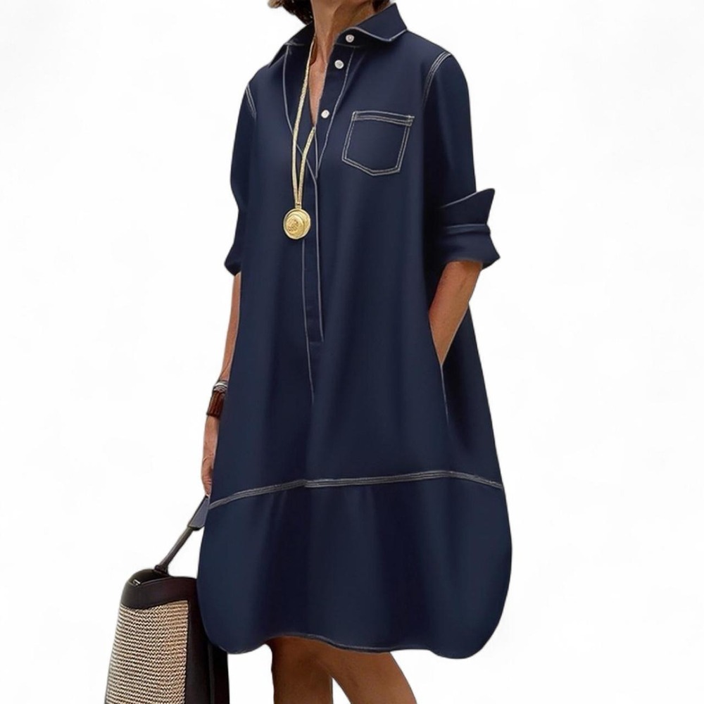 UOOZEE Women's Cotton Lapel Midi Dress